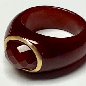 14K Gold & Wine-Red Agate Bulky Ring